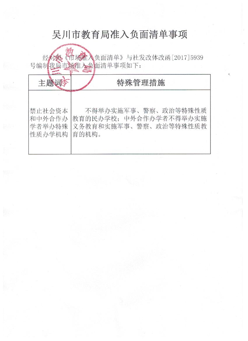 图片:吴川市教育局准入负面清单事项